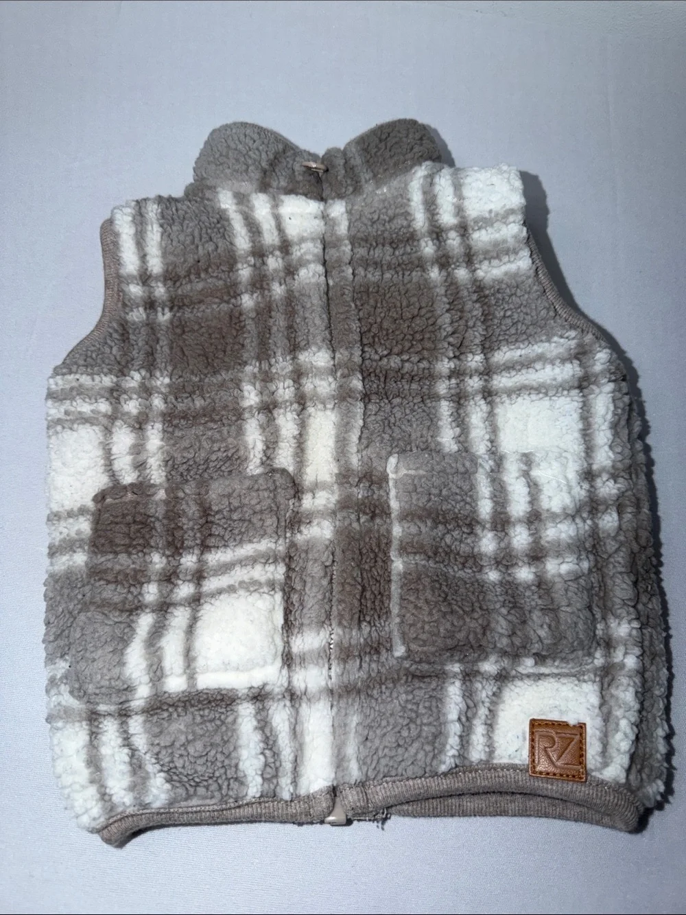 Rachel Zoe Kids Plaid Sherpa Vest in Taupe & Cream